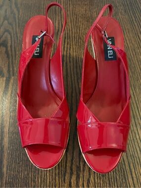 Vaneli Bright Red Patent Slingback Sandals